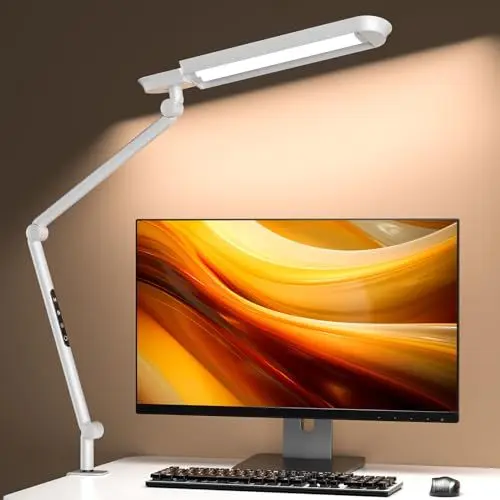 Produktbild: AmazLit Schreibtischlampe, LED Schreibtischlampe 1100 Lumen mit Klemme Schwenkarm-Architektenlampe 18W Hohe Helligkeit Keine Blendung Augenschutz Bürolampe Mehrfachbeleuchtung/Funktion, Weiß