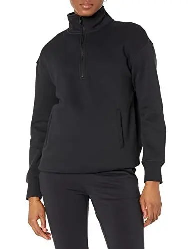 Produktbild: Amazon Aware Damen Tunika-Sweatshirt mit halbem Reißverschluss in lockerer Passform (in Übergröße erhältlich), Schwarz, 5XL Große Größen
