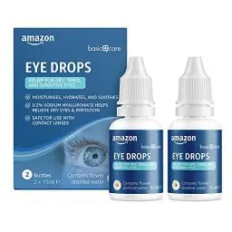 Produktbild: Amazon Basic Care Augentropfen mit Natriumhyaluronat 0,2% und destilliertem Blütenwasser, 15 ml (2er Pack)