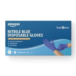 Produktbild: Amazon Basic Care Blaue Nitril Einmal-Handschuhe, Puder frei, Größe L, 100 Handschuhe (Früher Marke Hevea)