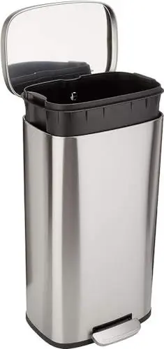 Produktbild: Amazon Basics 30 l Rechteckig Mülleimer für die Küche mit Stahlrohrpedal - 7.9 gallons Sanft Schließend mit Deckel, für Küche, Bad oder Büro, Satiniertes Nickel