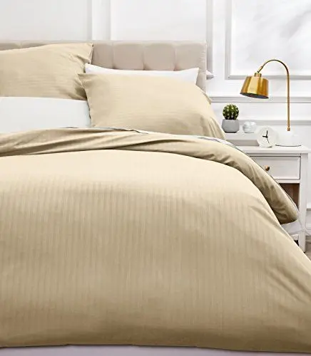 Produktbild: Amazon Basics 3 Stück Deluxe-Bettwäsche-Set aus Mikrofaser, 240 x 220 cm, Twin, beige, Gestreift