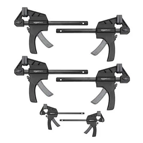 Produktbild: Amazon Basics 6 Stück, Einhandzwinge, 2 Stück 10,16 cm, 4 Stück 15,24 cm, Schwarz Grau