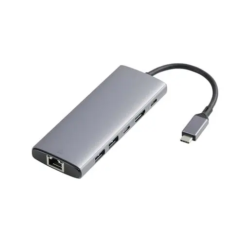 Produktbild: Amazon Basics USB C Hub für PC Laptops, 6-in-1 Multiport Adapter mit 100W Max PD Ladung, 4K HDMI, 2 USB-A Anschlüsse, Ethernet, Type C Datenanschluss