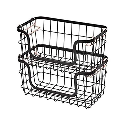 Produktbild: Amazon Basics Aufbewahrungskörbe aus Metall,Rechteckig für Küche oder Badezimmer, stapelbar, 2 Stück, 1er-Pack, Schwarz
