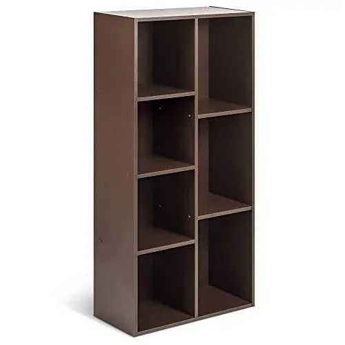 Produktbild: Amazon Basics Bücherregal mit 7 Fächern, Büroregal, Wohnzimmer, Schlafzimmer, Würfel, Braun, 50 x 24 x 106 cm