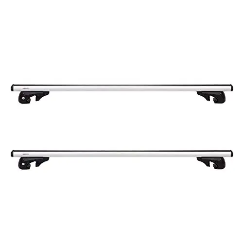 Produktbild: Amazon Basics Dachträger mit Querträger, 132 cm, für Spannweiten von bis zu 117 cm zwischen erhöhten Seitenschienen mit Spalt, 2er-Pack, Schwarz/Silber