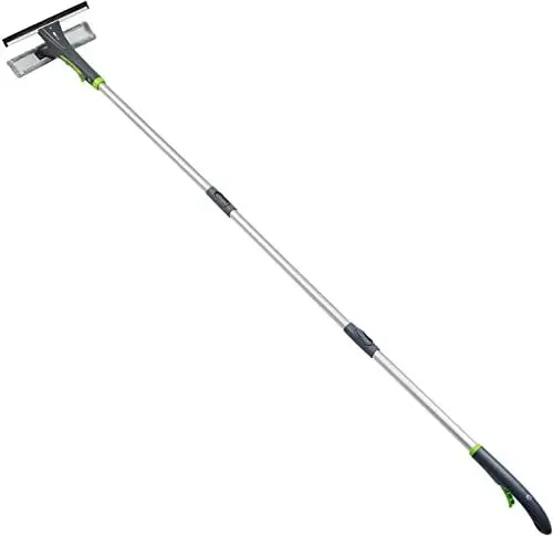 Produktbild: Amazon Basics Fensterabzieher mit Sprühfunktion, ausziehbare Teleskopstange aus Aluminium, 124,5 bis 175,3 cm, Grau