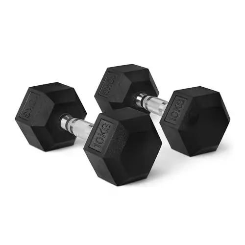 Produktbild: Amazon Basics Hantel-Set, mit Gummibeschichtung, sechseckig, 10 kg, Schwarz