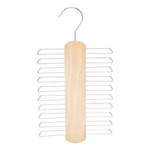 Produktbild: Amazon Basics Holz-Krawatten- und Gürtelhalter mit 20 Stangen, 2 Stück, 1er-Pack, Doppelpack, Natur