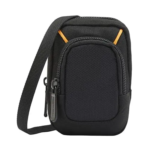 Produktbild: Amazon Basics - Mittlere Kompakte Digitalkameratasche mit interner Polsterung für Kameras mit den Maßen 10.9 x 6.4 x 2.3 cm, Einfarbig, Schwarz