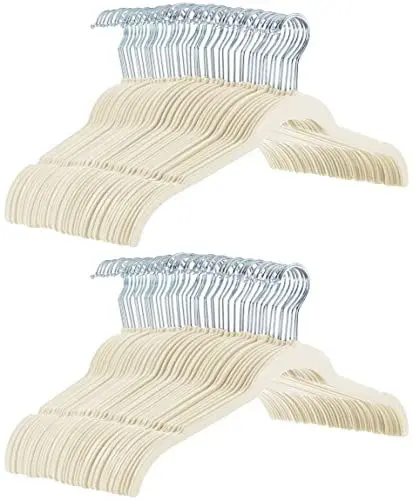 Produktbild: Amazon Basics Kleiderbügel für Hemd/Kleid, mit Samt überzogen, 100er-Pack, Elfenbein