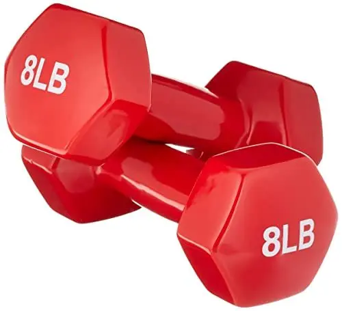 Produktbild: Amazon Basics Kurzhanteln mit Vinylbeschichtung, 8 lbs 3.6 kg, Rot, 2 Stück, 16 Pfund