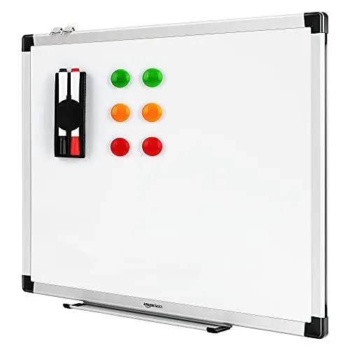 Produktbild: Amazon Basics Magnetisches Whiteboard mit Stiftablage und Aluminiumleisten, trocken abwischbar, 60 cm x 45 cm (B x H), Weiß