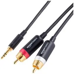 Produktbild: Amazon Basics 3.5 Aux auf 2 RCA Cinch-Adapter-Audiokabel für Verstärker, aktive Lautsprecher mit vergoldeten Steckern, 7.6 m, Schwarz