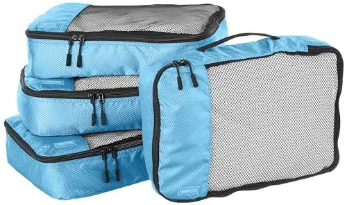 Produktbild: Amazon Basics Packwürfel Set für Koffer, Reise Organizer, Reißverschluss, 4 Teilig, Mittelgroß, Himmelblau