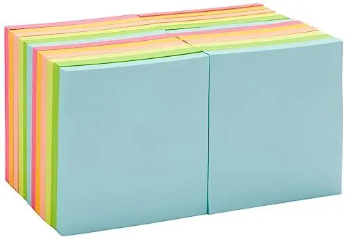 Produktbild: Amazon Basics Quadratisch Mini-Haftnotizen, 7,6 x 7,6 cm, 24 Stück, Gemischt