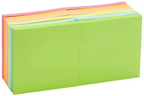 Produktbild: Amazon Basics Quadratisch Mini-Haftnotizen, 7,6 x 7,6 cm, 12 Stück, Gemischt Farben
