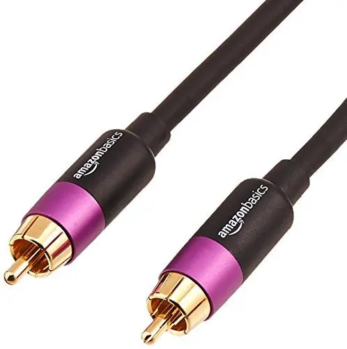 Produktbild: Amazon Basics RCA Audiokabel für Subwoofer, Verstärker, Active Lautsprecher mit vergoldeten Steckern, 1 Stück, schwarz, 2.44 m