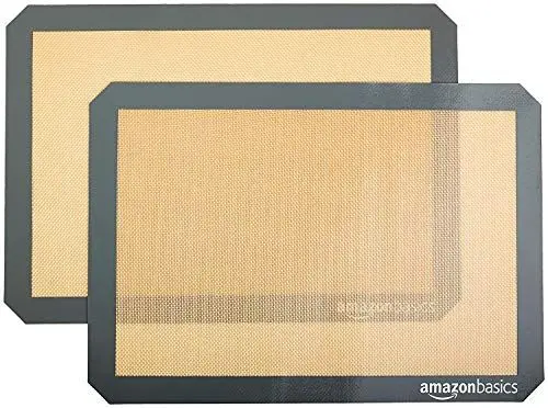 Produktbild: Amazon Basics Rechteckig Backmatte, Silikon, 2 Stück, 41.91 L x 29.54 cm, Beige/Grau