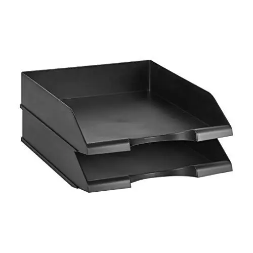 Produktbild: Amazon Basics Rechteckig stapelbar Schreibtischa Briefablage, Schwarz, 2 Stück, Buchstabengröße, 33.8 x 25.4 x 6.4 cm