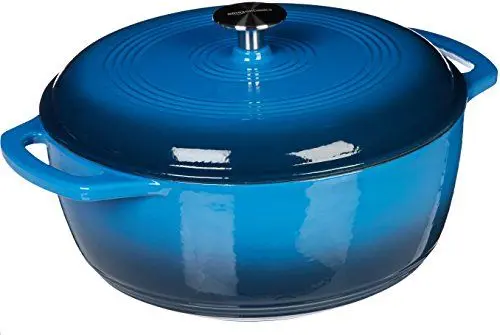 Produktbild: Amazon Basics Rund Bräter Schmortopf aus emailliertem Gusseisen, 5.7 L, Blau