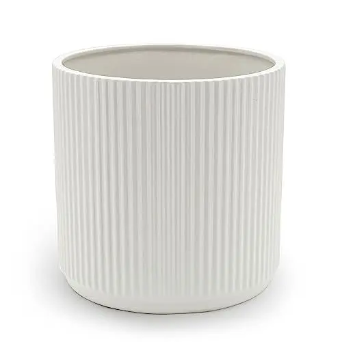 Produktbild: Amazon Basics Rund, Geriffeltes Keramik-Pflanzgefäß, 20.3 cm, Weiß