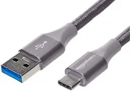 Produktbild: Amazon Basics Schnellladekabel, USB-C auf USB-A-3.1 (Gen. 1), Nylonumwicklung, 5 GBit/s Highspeed, USB-IF-zertifiziert, für Apple iPhone 15, iPad, Samsung Galaxy, Tablets, Laptops, 1.80 m, dunkelgrau