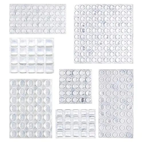 Produktbild: Amazon Basics Schranktürdämpfer, transparente selbstklebende Dämpferkissen für Oberflächenschutz und Geräuschreduzierung, 300 Stück, 17.5 L x 11.4 W x 1.5 Th cm, Klar