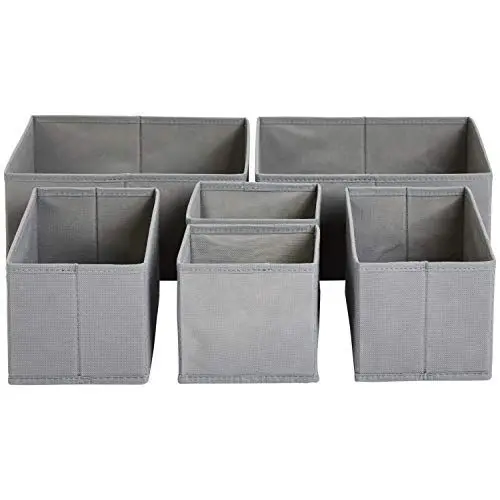 Produktbild: Amazon Basics Schubladen-Organizer/Ordnungssystem für Kleidung - Faltbar für Garderobe Schlafzimmer oder Küche, 6 Stück, Grau