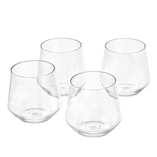 Produktbild: Amazon Basics Tritan BPA-Free Plastic Stemless Wine Glass, 14-Ounce, Clear - Set of 4