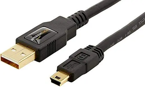 Produktbild: Amazon Basics USB-A auf Mini USB 2.0-Kabel, 480 Mbit/s Übertragungsgeschwindigkeit, mit vergoldeten Steckern, 1.8 m, Schwarz