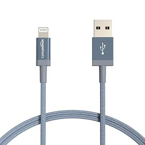 Produktbild: Amazon Basics Verbindungskabel Lightning auf USB-A, Nylon-umflochten, MFi-zertifiziertes Ladekabel für iPhone, dunkelgrau, 0.9 m, 2 Stück