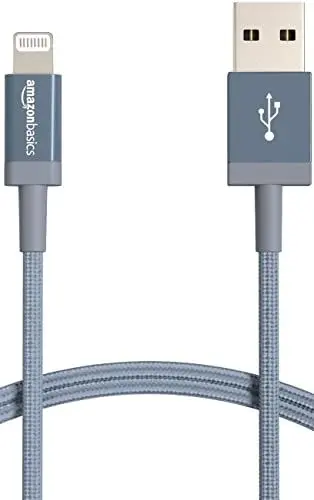 Produktbild: Amazon Basics Verbindungskabel USB-A auf Lightning, Nylon-umflochten, MFi-zertifiziertes Ladekabel für iPhone, dunkelgrau, 0.9 m, kompatible mit Tablet