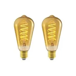 Produktbild: Amazon Basics Vintage-LED-Birne, E27, antiker Stil, Retro-Bernsteinglas, ST64, 4 W (entspricht 25 W), 1800 K, ultrawarmes Licht zur Dekoration, 2 Stück