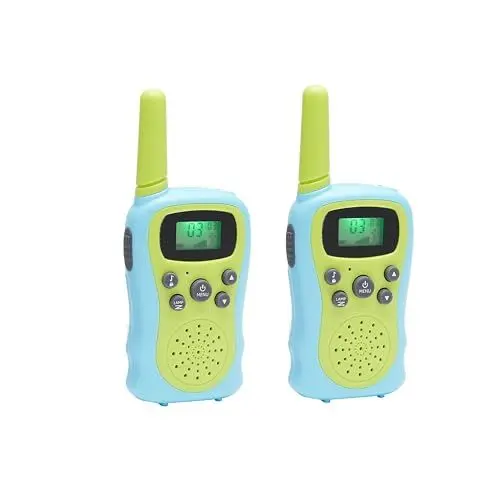 Produktbild: Amazon Basics Walkie-Talkie, 2-teiliges Set für Kinder ab 3 Jahren mit Tastensperre, 10 Ruftönen und großer Reichweite, Grün/Blau