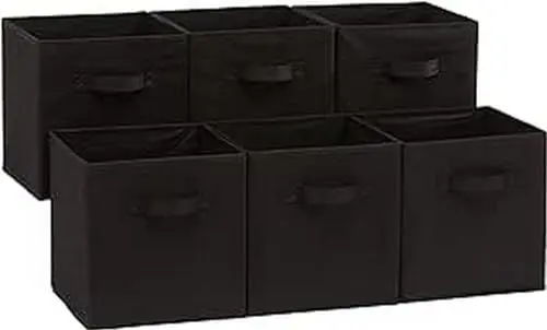 Produktbild: Amazon Basics Zusammenklappbarer Aufbewahrungswürfel/Organizer aus Stoff mit Griffen, 26,6 x 26,6 x 27,9 cm, 6 Stück, Einfarbig Schwarz