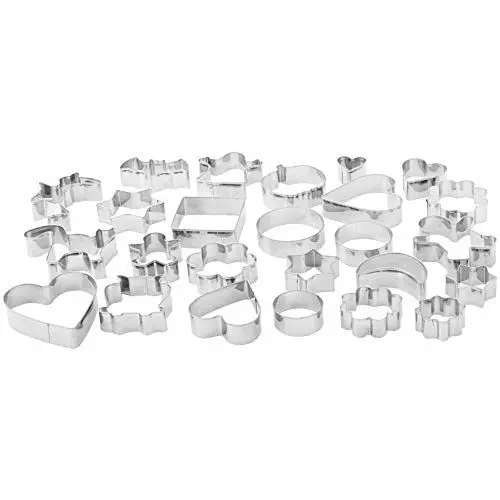 Produktbild: Amazon Basics Ausstechformen für Kekse, Verschiedene Formen, 4 cm to 9 cm, Set mit 25 Stück, Silber