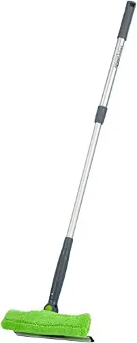 Produktbild: Amazon Basics Ausziehbarer Fensterabzieher mit 180 Grad drehbarem Kopf und Teleskopstange, 66–96,5 cm, perfekt zum Reinigen von Fenstern, Spiegeln, Grün, Silber, Schwarz Fliesen