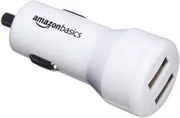 Produktbild: Amazon Basics - Kfz-Ladegerät für Apple- & Android-Geräte, USB-Anschluss: 2 Eingänge, 4,8 Ampere / 24 W, Weiß