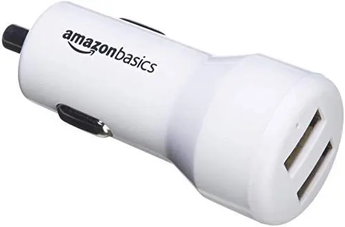 Produktbild: Amazon Basics - Kfz-Ladegerät für Apple- & Android-Geräte, USB-Anschluss: 2 Eingänge, 4,8 Ampere / 24 W, Weiß