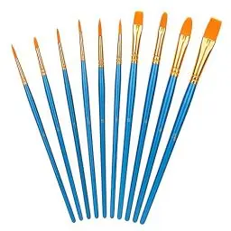 Produktbild: Amazon Basics Künstlerpinsel im Set, 10Stück verschiedene Größen für Künstler, Erwachsene und Kinder, Blau, 1 Packung
