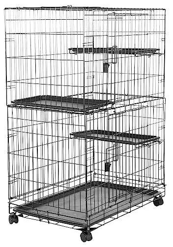 Produktbild: Amazon Basics Langlebig, biegsam Großer Katzenkäfig mit 3 Ebenen, Schwarz, L 91 x B 57 x H 129 cm