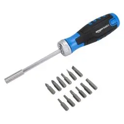 Produktbild: Amazon Basics – Magnetischer Ratschen-Schraubendreher, 12 Stück, 1er-Pack, Blau/Schwarz/Silber