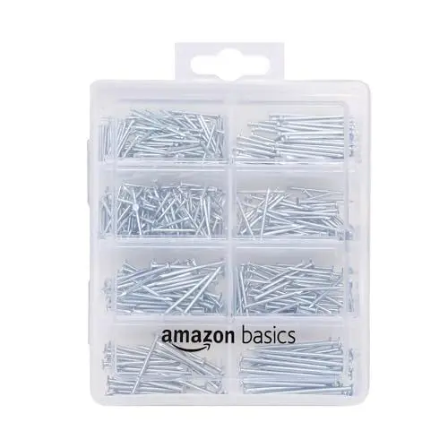 Produktbild: Amazon Basics Nagel-Set, mit Senkkopf-Nägeln, Drahtstiften, gewöhnlichen Nägeln, Drahtnägeln und Bilderrahmen-Nägeln, 550 Stück