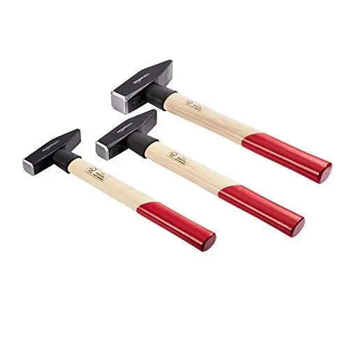 Produktbild: Amazon Basics Schlosserhammer-Set, Stiel aus Hickoryholz, 3 Teile, 300 g, 500 g, 1000 g, Schwarz