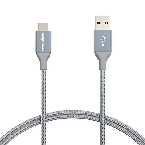 Produktbild: Amazon Basics Schnellladekabel, USB-C auf USB-A-2.0, mit Nylongeflecht umwickelt, 480 MBit/s, USB-IF-zertifiziert, für Apple iPhone 16/15, iPad, Samsung Galaxy, Tablets, Laptops, 0.9 m, Dunkelgrau