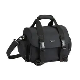 Produktbild: Amazon Basics Schultertasche für SLR-Kamera und Zubehör, Groß, Verstellbarer Gurt, Wasserdicht, Stoßfest, Einfarbig, Gepolstert - Schwarz/Orange