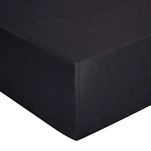 Produktbild: Amazon Basics Spannbettlaken, 140 x 200 cm, 100% Baumwolle, Jersey Spannbetttuch, Matratzenhöhe bis 30 cm, Schwarz