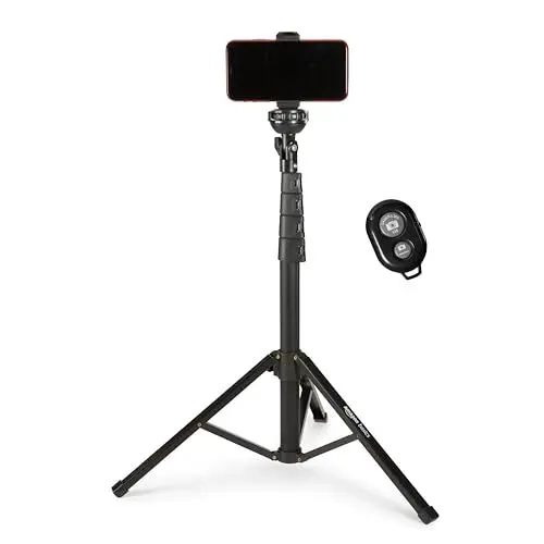 Produktbild: Amazon Basics Stativ für iPhones und Smartphones, ausziehbar auf bis zu 162 cm, Selfiestick-Modus und Telefonstativ-Modus, schwarz